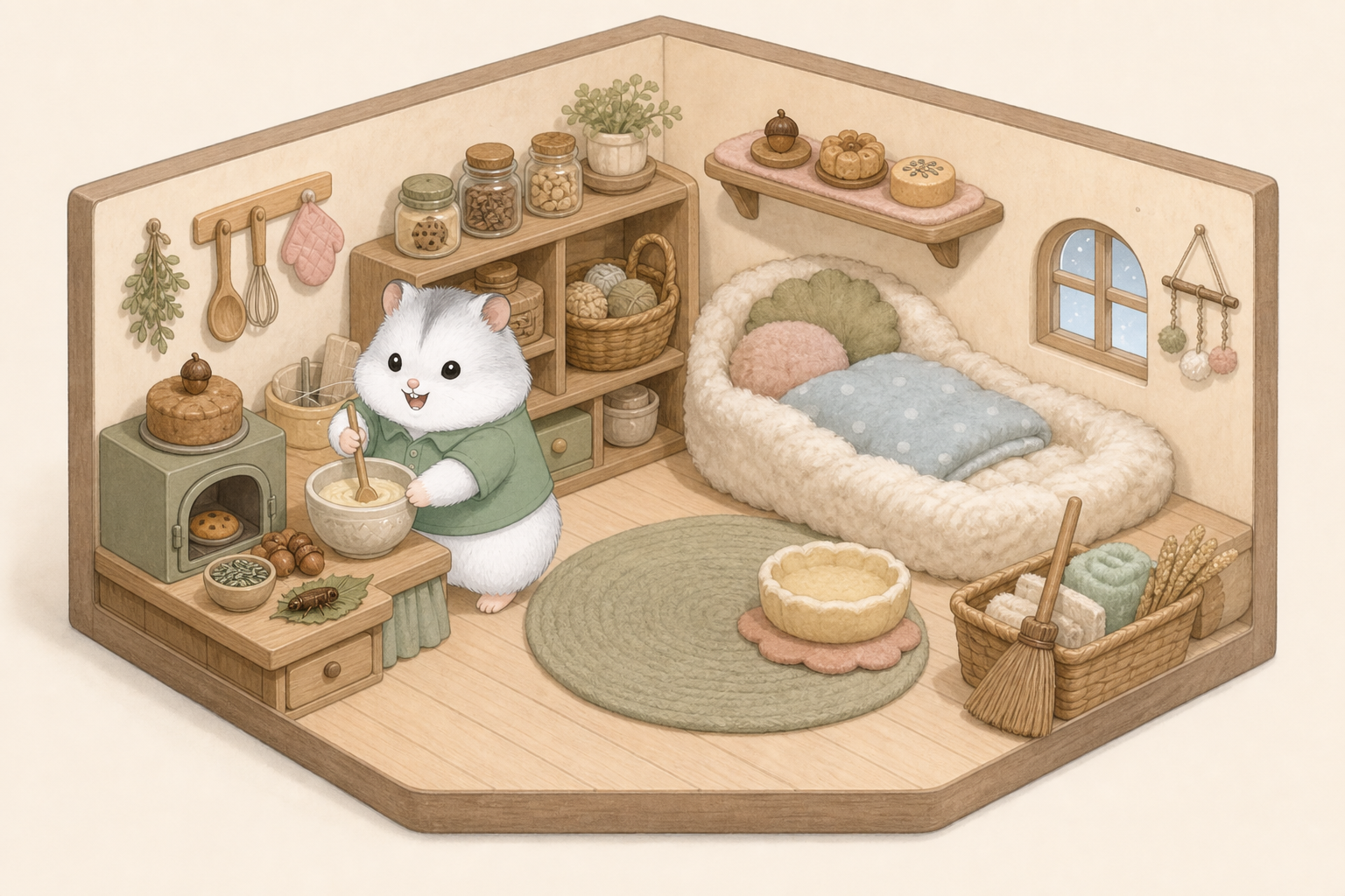 Isometric pastel hamster home